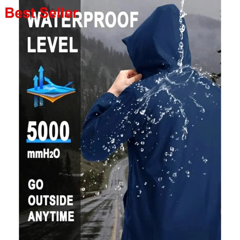 2 Pack Men's Rain Jacket Packable Lightweight Waterproof Hooded Windbreaker
